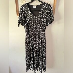 Siren Lily black white floral smocked waist spring summer church modest